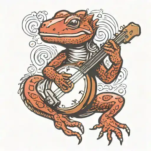 Red salamander playing the banjo tattoo design idea