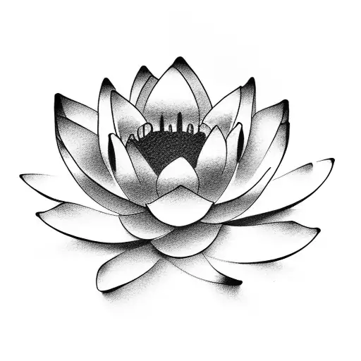 Black And Grey Lotus Flower Tattoo Design For Lower Back