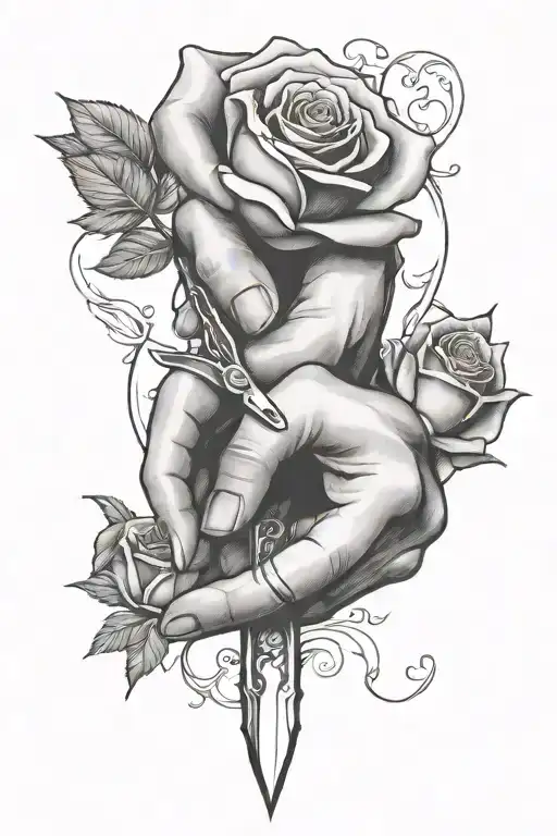 Hand Stabbing Another Hand With Knife, Rose tattoo design idea