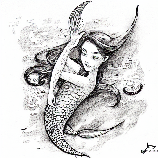 Black And White Retro Line Drawing Tattoo Design Art Ocean Mermaid Sticker  PNG Images  PSD Free Download  Pikbest