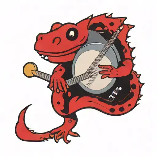 Red salamander playing the banjo tattoo design idea