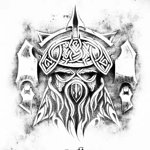 Large Viking Crow Berserker Hammer Hand Engraved Burned and Carved tattoo design idea