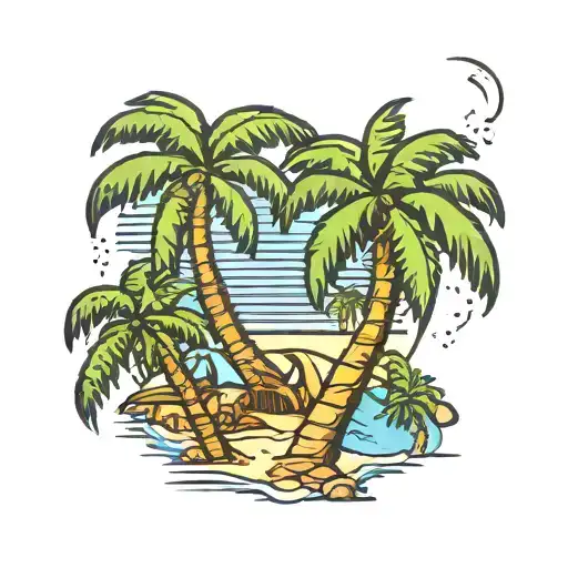 Two palms on beach 70s tattoo design idea