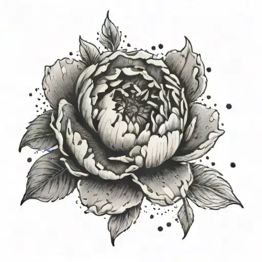 A dotwork tattoo of a peony with delicate nurse-themed elements like a heart rate monitor and medical cross tattoo design idea