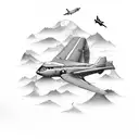 Airplane, world, grape vine, mountain tattoo design idea