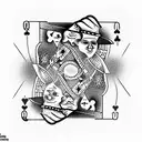 Playing card queen and playing card joker at a table playing poker tattoo design idea