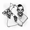 Playing card queen and playing card joker at a table playing poker tattoo design idea