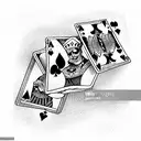 Playing card queen and playing card joker at a table playing poker tattoo design idea
