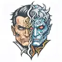 two face Gemini good and evil tattoo design idea