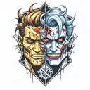 two face Gemini good and evil tattoo design idea
