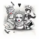 a group of cartoon characters holding playing cards, the queen of hearts tattoo design idea