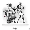 a group of cartoon characters holding playing cards, the queen of hearts tattoo design idea