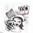 a group of cartoon characters holding playing cards, the queen of hearts tattoo design idea