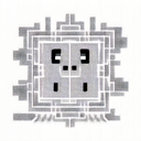 Red square with a black and white teeth, pixel art tattoo design idea