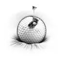 Golf ball breaking through a wooden board tattoo design idea