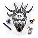 Cyberpunk Oni Mask tattoo design idea
