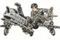 Tony Hawk jumping over a plane tattoo design idea