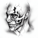 Two Face split with skull tattoo design idea