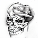 Two Face split with skull tattoo design idea