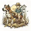 boy and his dog on his farm tattoo design idea