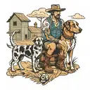 boy and his dog on his farm tattoo design idea