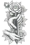 Hand Stabbing Another Hand With Knife, Rose tattoo design idea