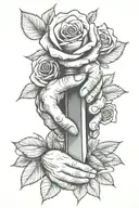 Hand Stabbing Another Hand With Knife, Rose tattoo design idea