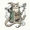cat wizard, gandalf, lord of the rings, detailed, fantasy, cute, adorable, Pixar, Disney, 8k tattoo design idea