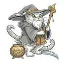 cat wizard, gandalf, lord of the rings, detailed, fantasy, cute, adorable, Pixar, Disney, 8k tattoo design idea