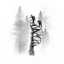 A man climbing a spiral staircase made of tree roots tattoo design idea