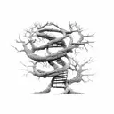 A man climbing a spiral staircase made of tree roots tattoo design idea