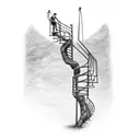 A man climbing a spiral staircase made of tree roots tattoo design idea