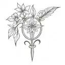 Ukrainian tryzub trident with flowers tattoo design idea