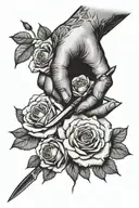 Hand Stabbing Another Hand With Knife, Roses tattoo design idea