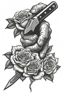 Hand Stabbing Another Hand With Knife, Roses tattoo design idea