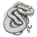 snake biting hand tattoo design idea
