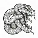 snake biting hand tattoo design idea
