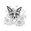 Full Body Top-Down Running Fox In Flowers tattoo design idea