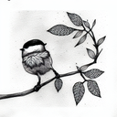 chickadee branch leaf tattoo design idea