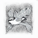 chickadee branch leaf tattoo design idea
