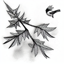 chickadee branch leaf tattoo design idea