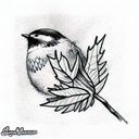 chickadee branch leaf tattoo design idea