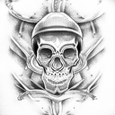 Skull with Car Pistons tattoo design idea