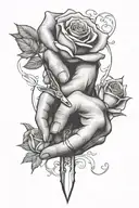 Hand Stabbing Another Hand With Knife, Rose tattoo design idea