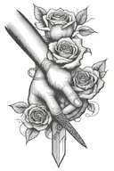 Hand Stabbing Another Hand With Knife, Rose tattoo design idea