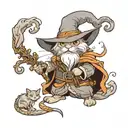 cat wizard, gandalf, lord of the rings, detailed, fantasy, cute, adorable, Pixar, Disney, 8k tattoo design idea