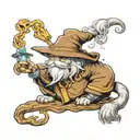 cat wizard, gandalf, lord of the rings, detailed, fantasy, cute, adorable, Pixar, Disney, 8k tattoo design idea
