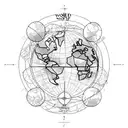 map of the world, grape vines tattoo design idea