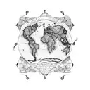 map of the world, grape vines tattoo design idea