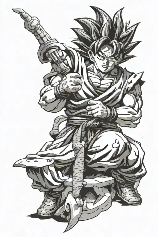 Goku on knee holding world over family tattoo design idea